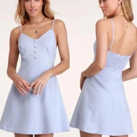 Lulu’s Dress Blue and White Shoreline Striped Sleeveless Skater Dress Size XL - Picture 1 of 7